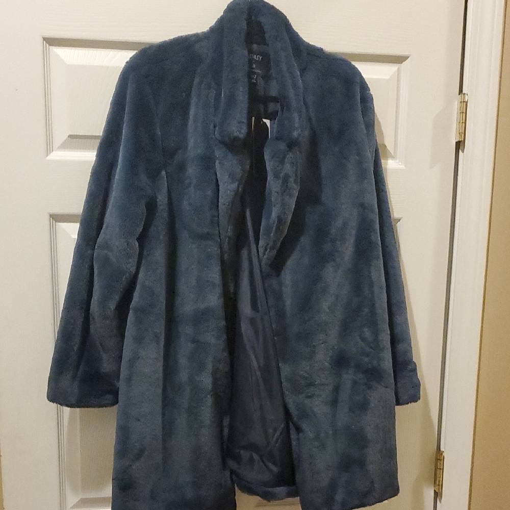 Women's Blue Faux Fur Coat